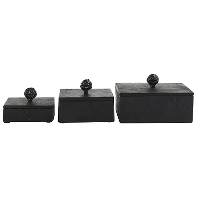 Black Textured Decorative Box Set with Knobs