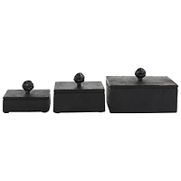 Black Textured Decorative Box Set with Knobs