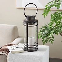 17" Black Metal Candle Lantern with Round Outlines