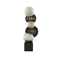 15.75" Black Glass Abstract Stacked Orb Sculpture with Black Base