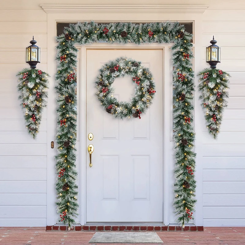 Glitzhome® 3ft. Pre-Lit Pinecones & Berries Artificial Christmas Teardrop Swag