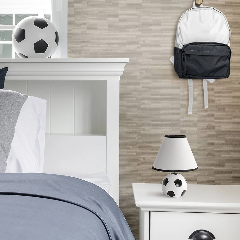 Simple Designs™ 11.5" Soccer Ball Base Table Lamp with White Shade Black Trim