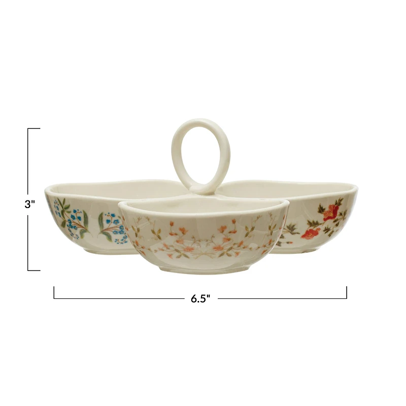 Hello Honey® Botanical Design Stoneware 3-Section Chip & Dip Dish