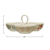 Hello Honey® Botanical Design Stoneware 3-Section Chip & Dip Dish