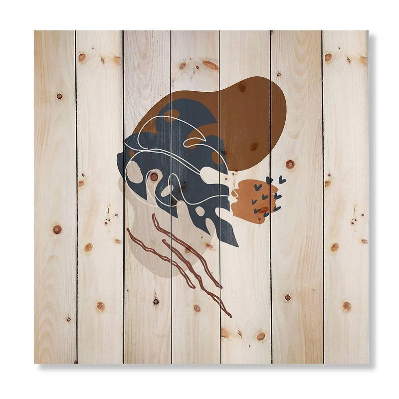 Designart - Elementary Shapes With Abstract Flowers Plants III - Modern Print on Natural Pine Wood