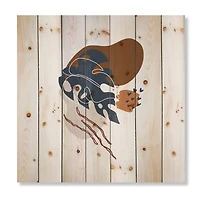 Designart - Elementary Shapes With Abstract Flowers Plants III - Modern Print on Natural Pine Wood