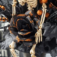 Glitzhome® 22"H Halloween Black Rose, Skeleton and Berry Urn Table Tree