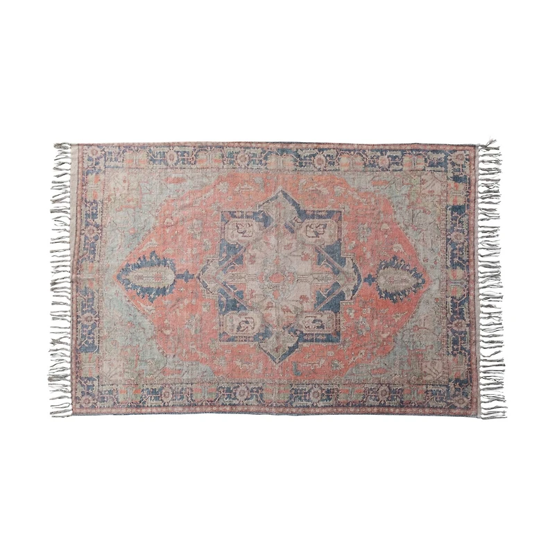Hello Honey® 4ft. x 6ft. Orange, Brown & Cream Cotton Chenille Distressed Print Rug with Fringe