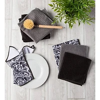DII® Black Microfiber Damask Dishcloth Set