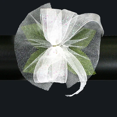 JAM Paper White Corsage Wristlet with Iridescent Sparkles