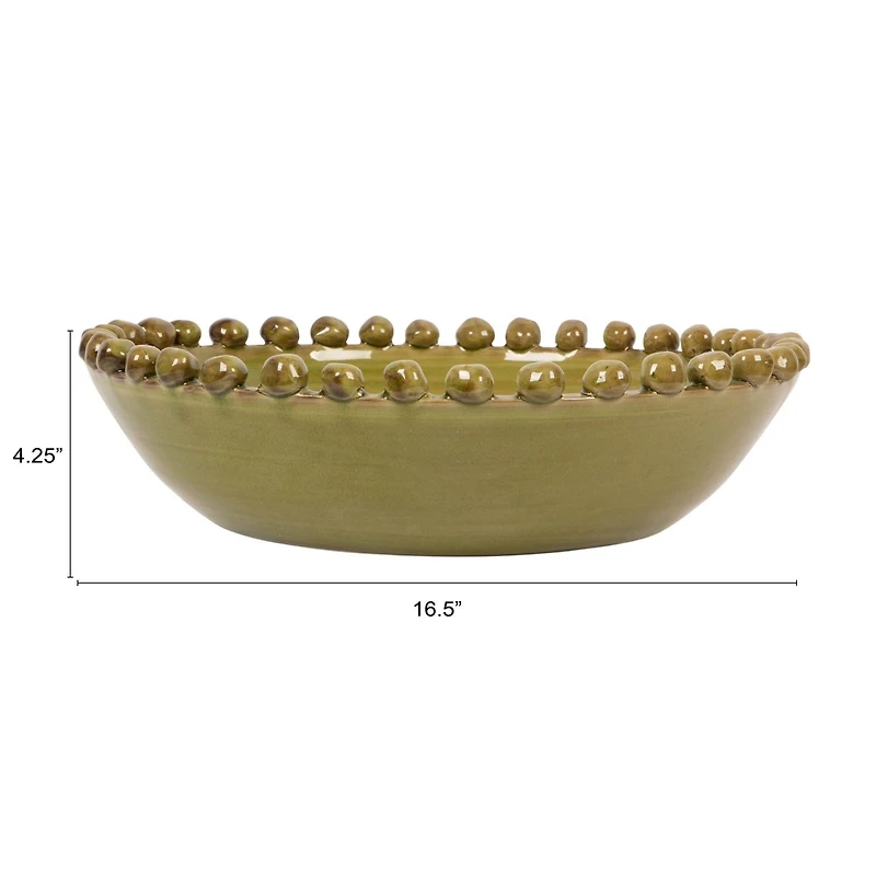Hello Honey® 16.5" Green Round Hobnail Terra Cotta Decorative Bowl