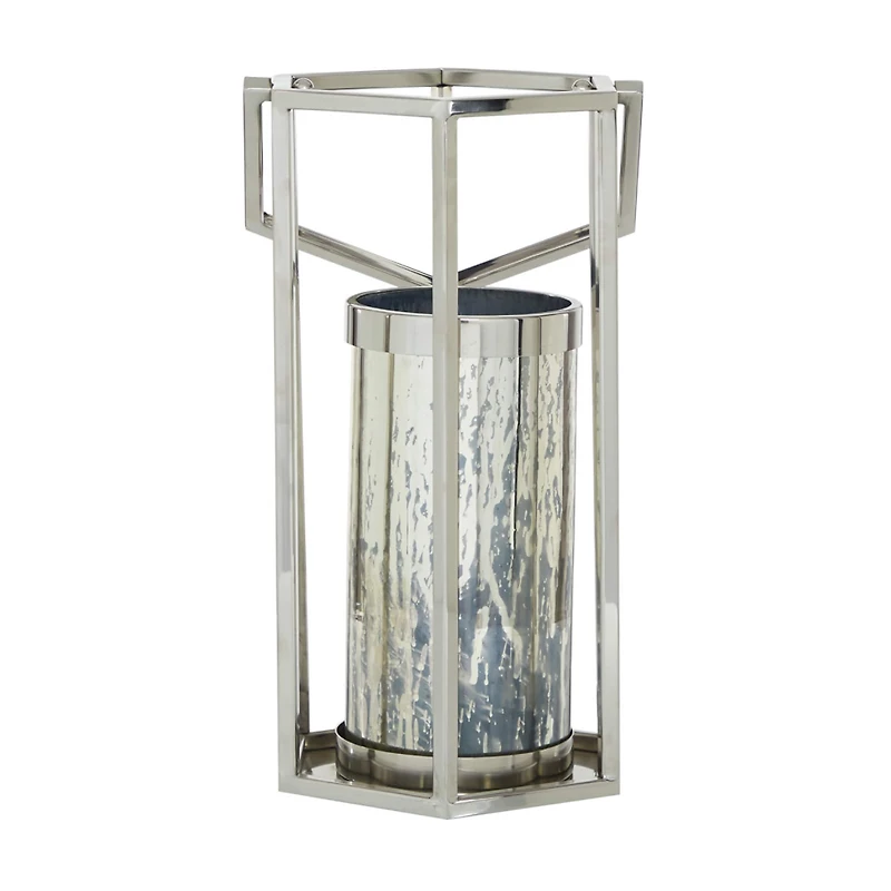 Silver Stainless Steel Contemporary Lantern, 18" x 10" x 11"