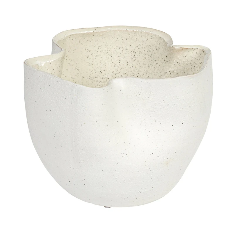 Hello Honey® 7.25" White Sand Finish Ruffled Stoneware Planter