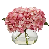 8.5" Pink Blooming Hydrangea In Glass Vase