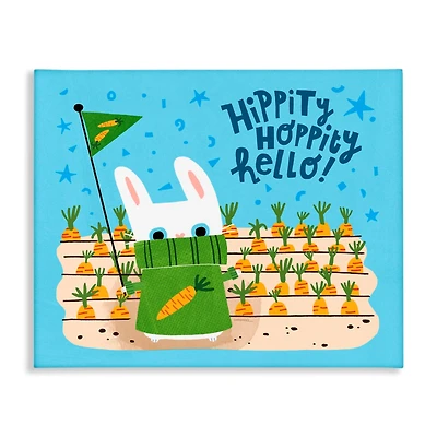 Stupell Industries Hippity Hoppity Hello Bunny Canvas Wall Art