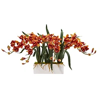15" Red Boat Orchid Arrangement in White Vase