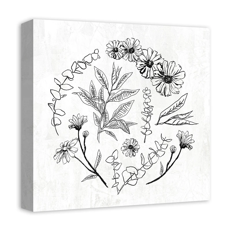 Hand Drawn Flowers and Leaves 16" x 16" Canvas Wall Art