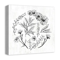Hand Drawn Flowers and Leaves 16" x 16" Canvas Wall Art
