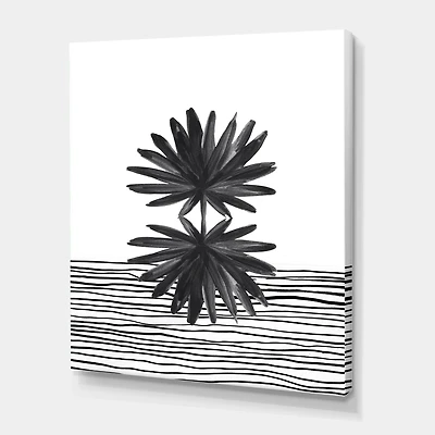 Designart - Black and White Tropical Leaf On Striped II
