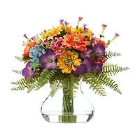 11" Mixed Flowers Artificial Arrangement in Glass Vase