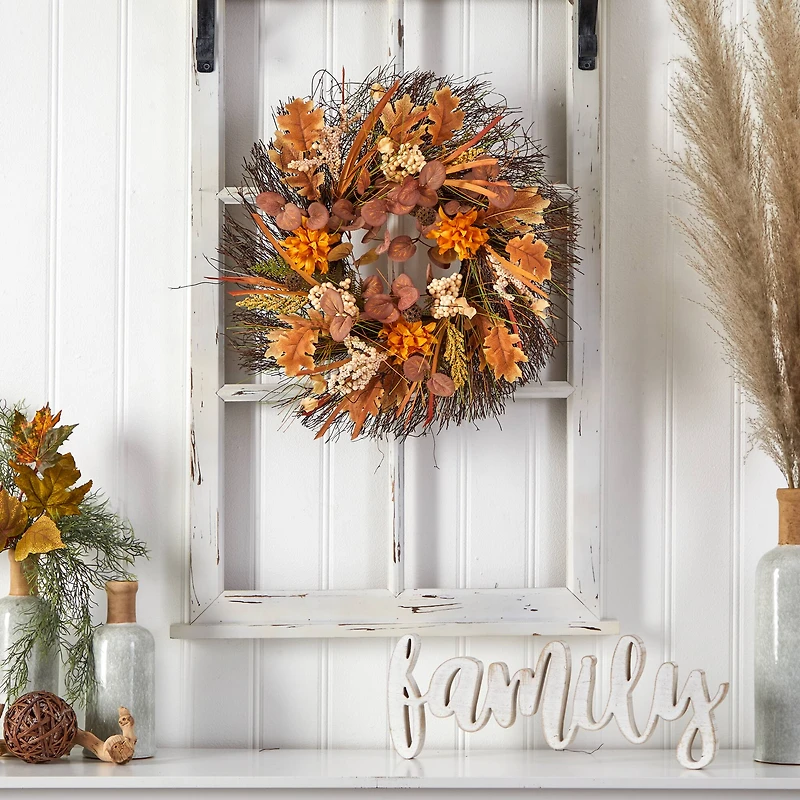 22" Autumn Dahlia & Berries Fall Wreath