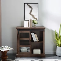 Walker Edison 32" Dark Walnut Sliding Glass Door Modern Accent Cabinet