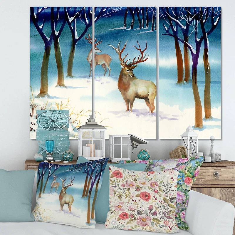 Designart - Winter Landscape With Deers