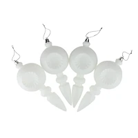 4ct. 7.5" Matte White Retro Reflector Shatterproof Christmas Finial Ornaments