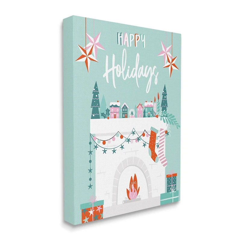 Stupell Industries Happy Holidays Festive Mantel Stockings Canvas Wall Art