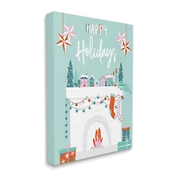 Stupell Industries Happy Holidays Festive Mantel Stockings Canvas Wall Art
