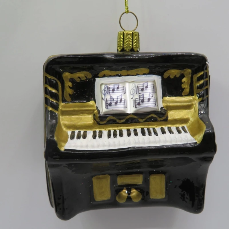 3" Black and Gold Organ Glass Christmas Ornament