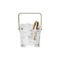 Hello Honey 24-Ounce Textured Glass Ice Bucket with Gold Finish Handle and Tongs, Clear/Gold