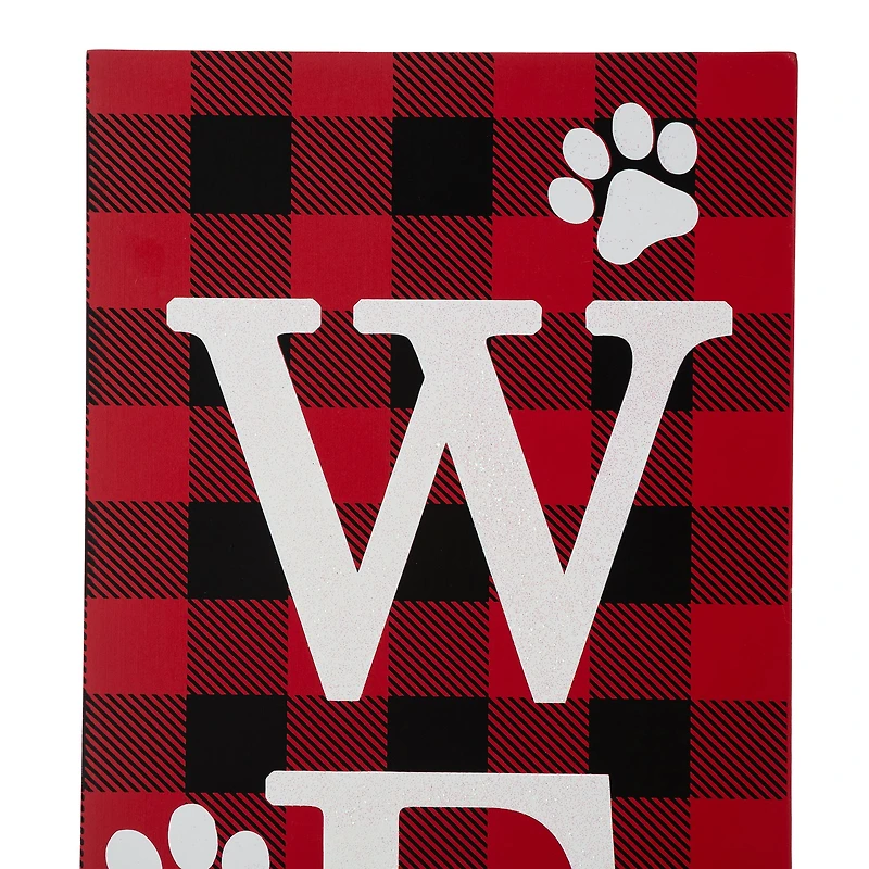 Glitzhome® 42" Plaid Pet "WELCOME" Wooden Porch Sign