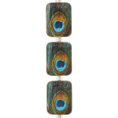 12 Pack: Reconstituted Stone Peacock Feather Rectangle Beads, 20mm by Bead Landing™