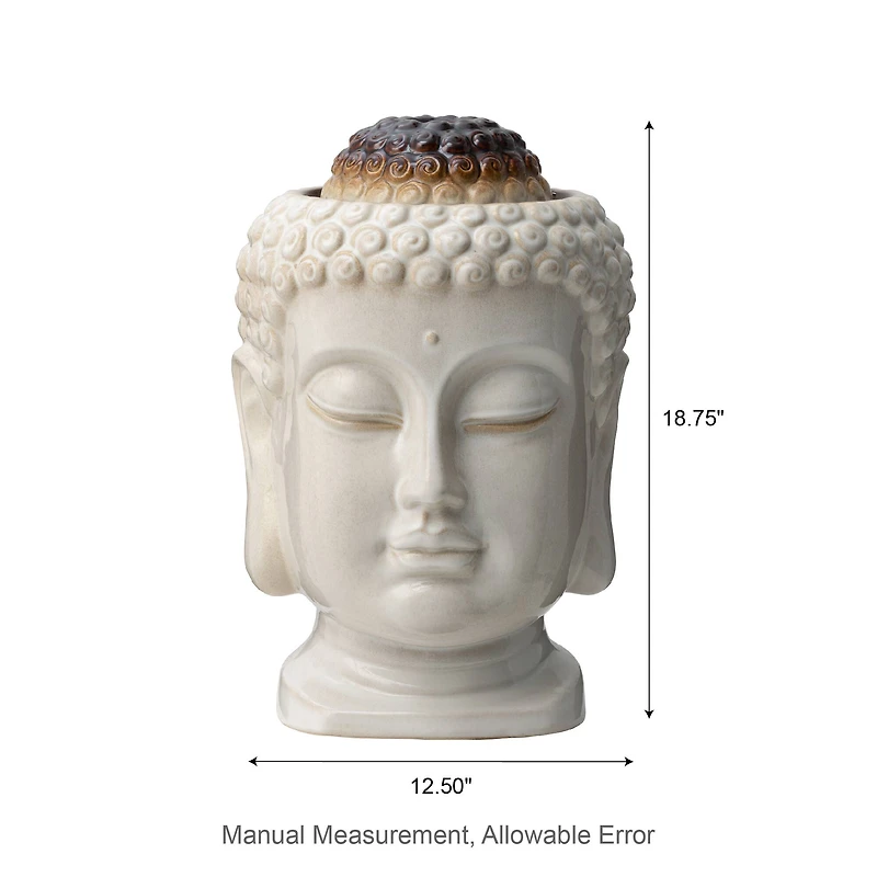 Glitzhome® 18.75" Zen-Style LED Buddha Head Ceramic Outdoor Fountain