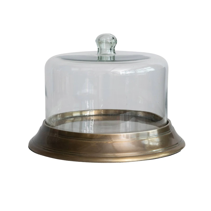 Hello Honey® 12" Glass Cloche with Antique Brass Finish Aluminum Base