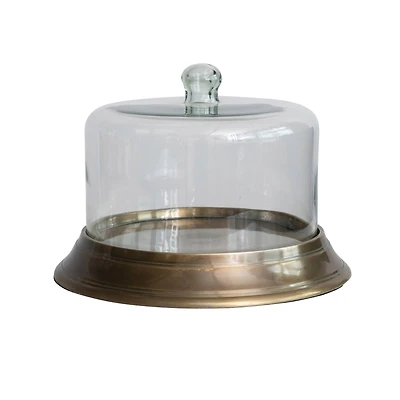 Hello Honey® 12" Glass Cloche with Antique Brass Finish Aluminum Base