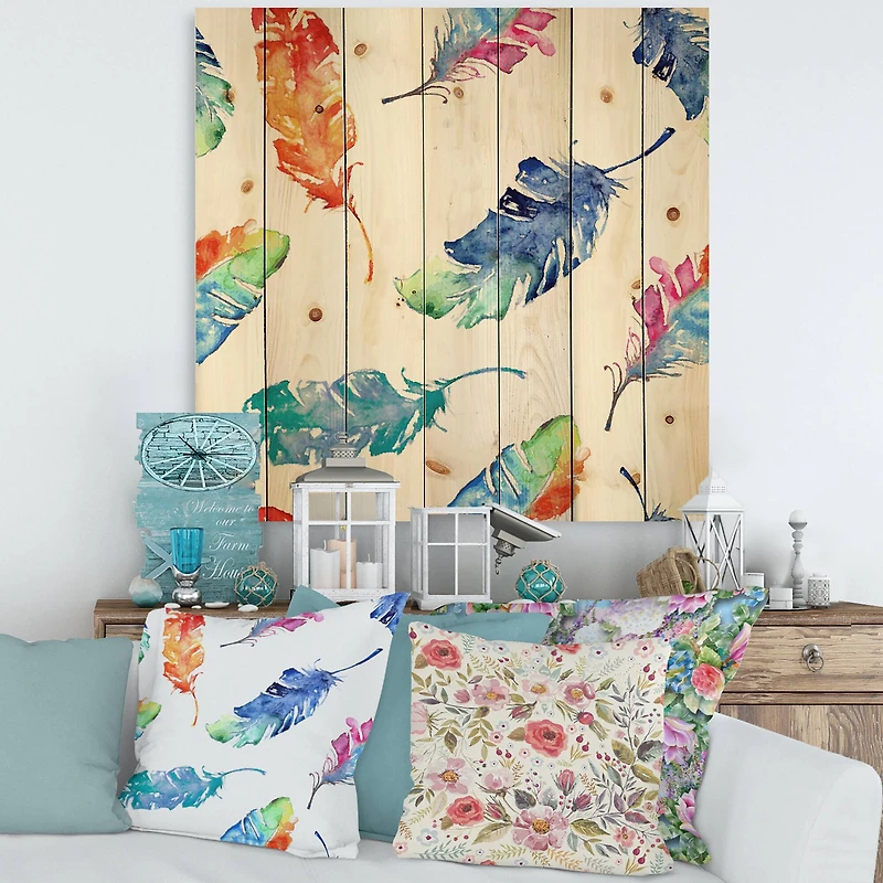 Designart - Ethnic Blue Feathers