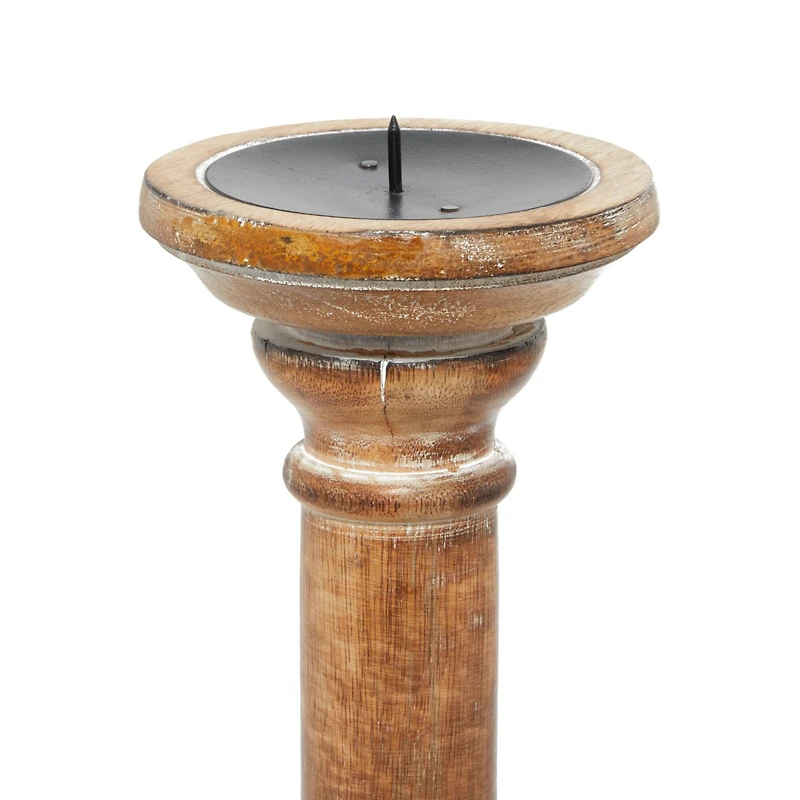 Brown Mango Wood Traditional Candle Holder Set