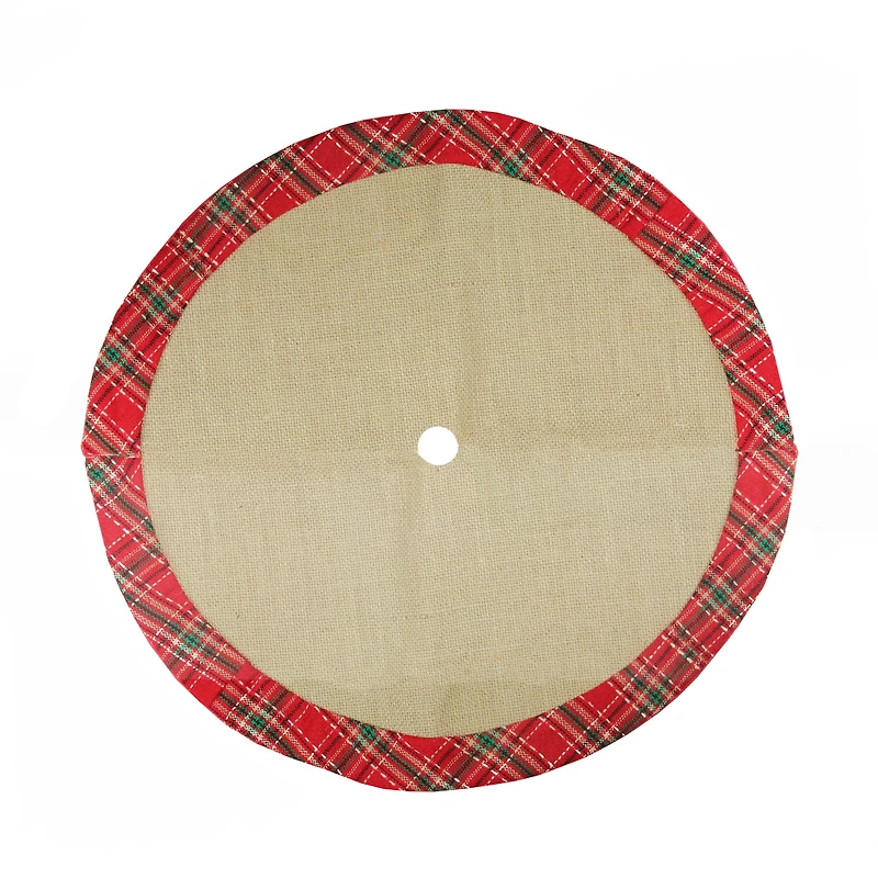 20" Burlap & Red Plaid Trim Mini Tree Skirt
