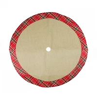 20" Burlap & Red Plaid Trim Mini Tree Skirt