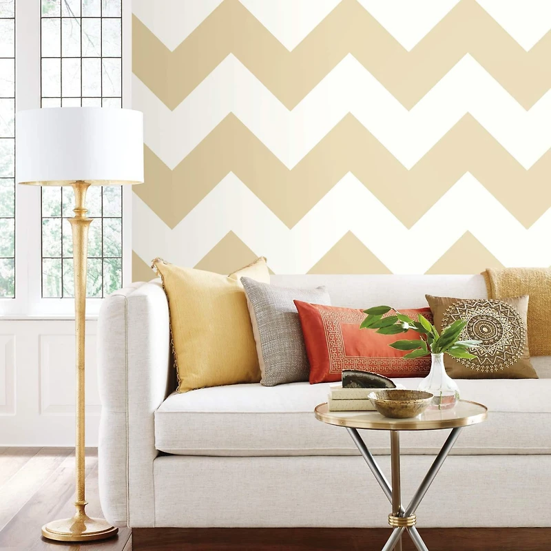 RoomMates Gold Large Chevron Peel & Stick Wallpaper