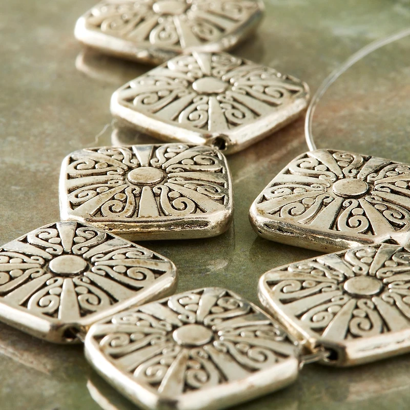 Sterling Silver-Plated Diamond Beads by Bead Landing™