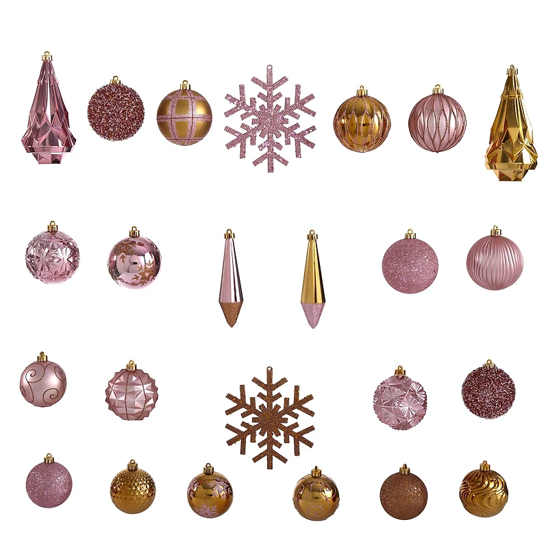 52ct. 6" Pink & Gold Shatterproof Ornament Set