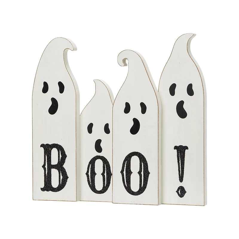 Glitzhome® 12" Ghost Halloween Wooden Table Decor