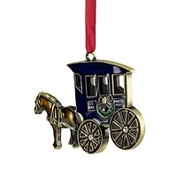 2.25" Antique Brass-Plated Horse & Buggy Ornament with European Crystals