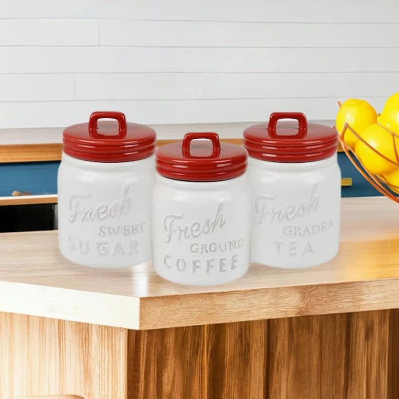 DII® 5.6" Red Ceramic Jar Canister Set, 3ct.
