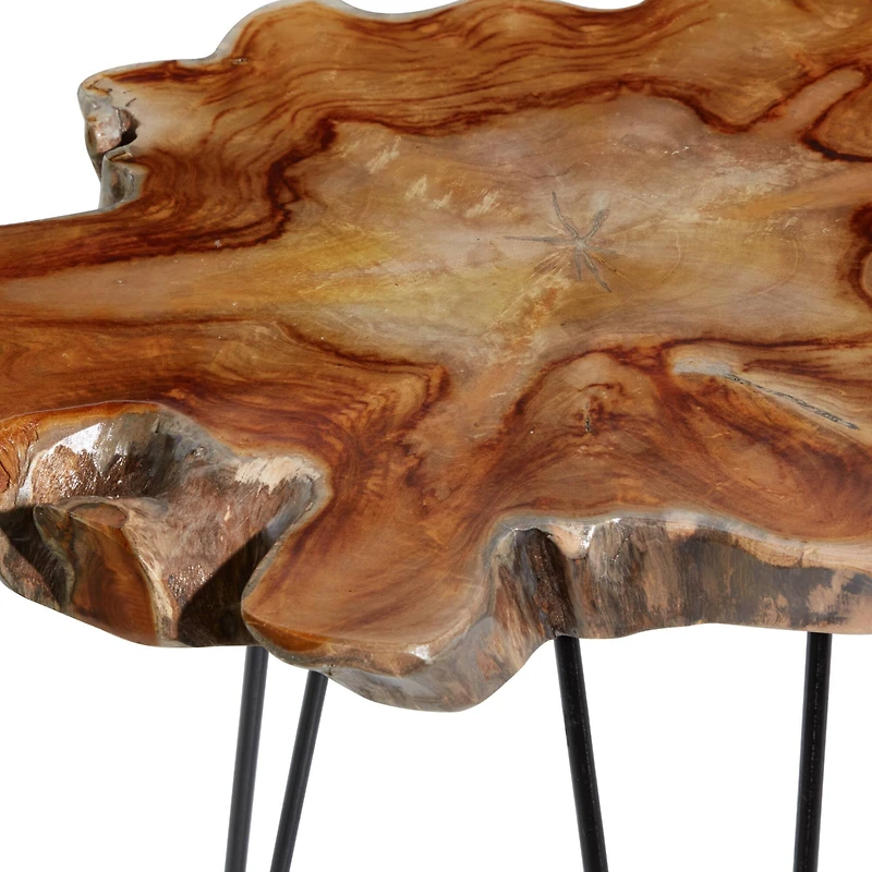 Brown Teak Wood Contemporary Accent Table Set