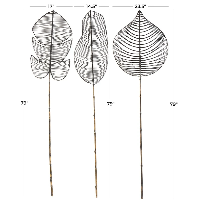 79" Black Bamboo Wood Handmade Woven Leaf Set