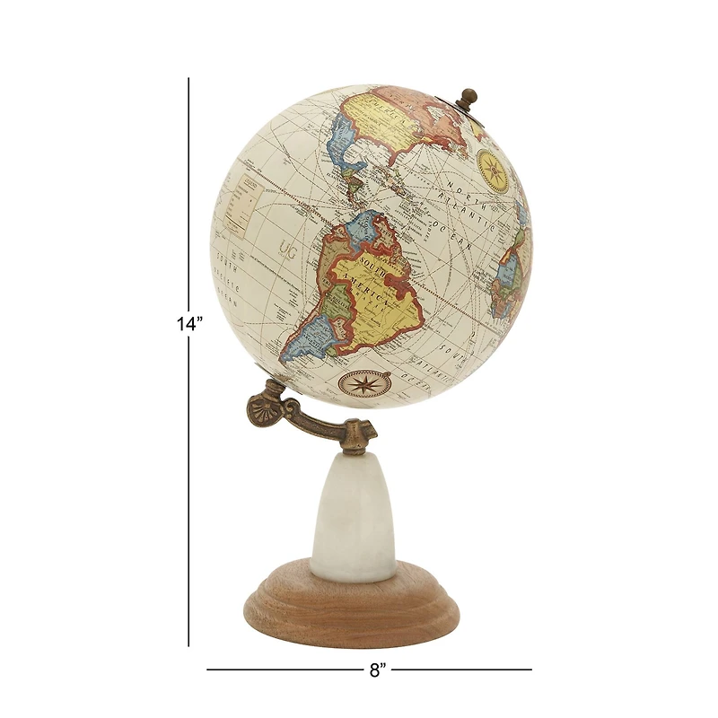 14" Mango Wood & Marble Contemporary Globe